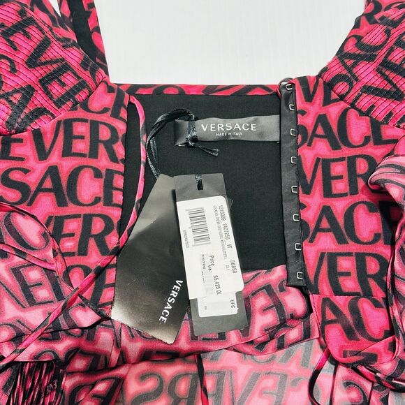 NWT$5,425 Versace Runway SS23 Plisse Dress All Over Logo Red Black IT 38/US 2 - Picture 14 of 16